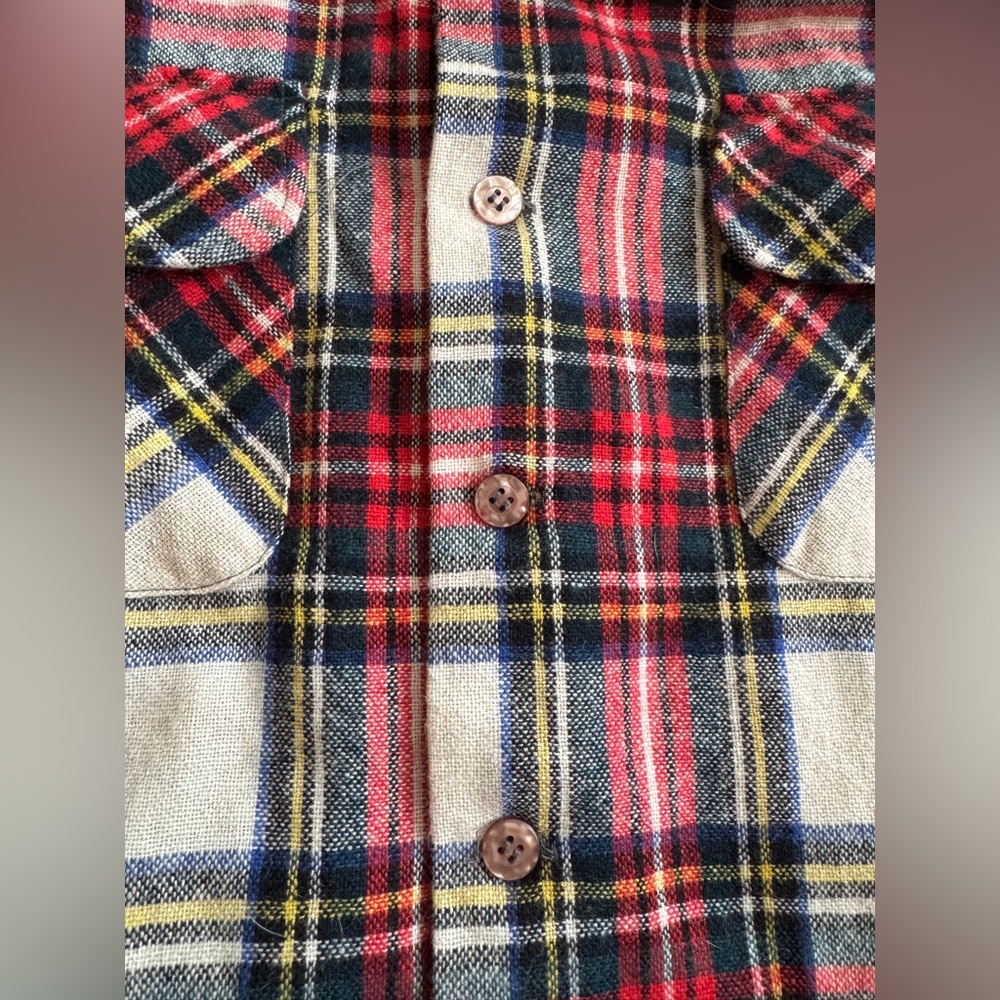 70s Vintage Jc Penney Loop Collar Wool Blend Plaid Flannel - Picture 7 of 7